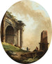 hyrder og deres kvæg foran en bue og en ruinobelisk - Hubert Robert — visning af kunstværket