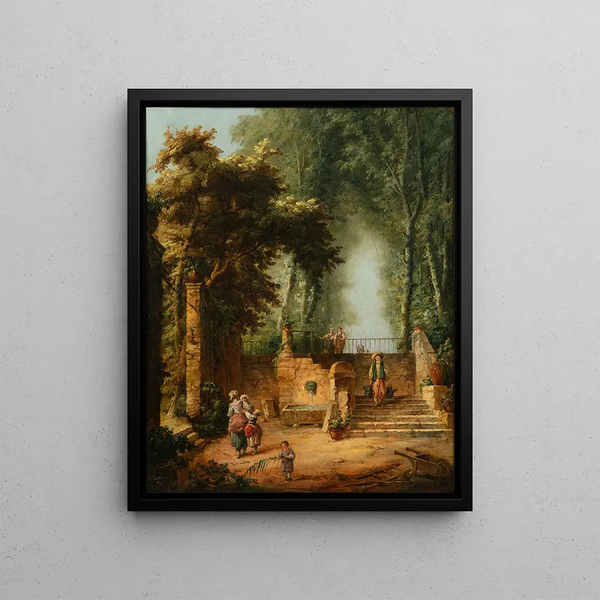 Fontaine i en park - Hubert Robert — indrammet kunstværk på væggen