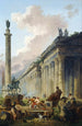 Vue imaginaire de Rome med statue équestre de Marc Aurèle, colonne de Trajan og un temple - Hubert Robert — visning af kunstværket