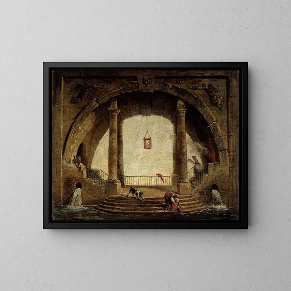 La Fontaine - Hubert Robert — indrammet kunstværk på væggen