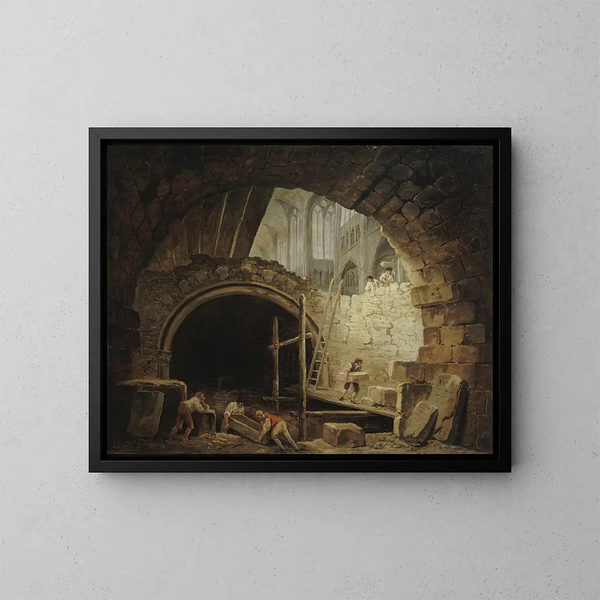 La violation des caveaux des rois dans la basilique de Saint-Denis en octobre 1793 - Hubert Robert — indrammet kunstværk på væggen