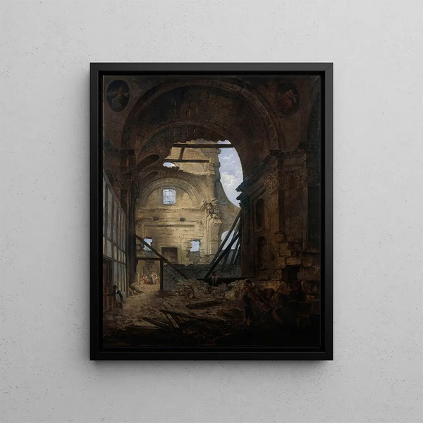 "La chapelle de la Sorbonne avec la voûte de la nef effondrée" - Hubert Robert — indrammet kunstværk på væggen