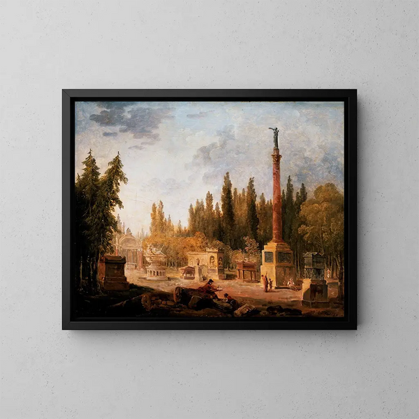 Hubert Roberts "Le Jardin du musée des monuments français ancien couvent des Petits-Augustins" — indrammet kunstværk på væggen