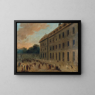 Saint-Lazare-fængslets fangeleg, ballonspillet - Hubert Robert — indrammet kunstværk på væggen