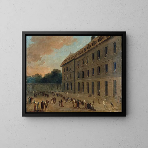 Saint-Lazare-fængslets fangeleg, ballonspillet - Hubert Robert — indrammet kunstværk på væggen