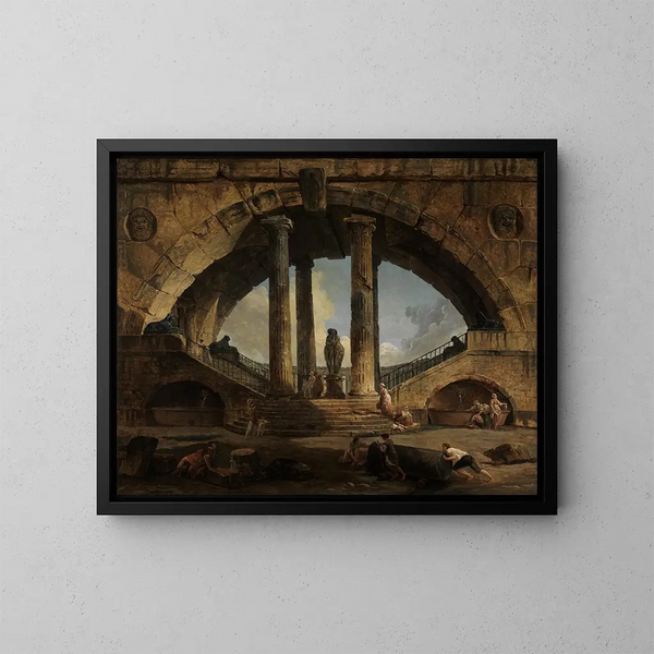 Vue fantaisiste romaine - Hubert Robert — indrammet kunstværk på væggen