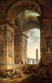 Ruiner med et obelisk i det fjerne - Hubert Robert — visning af kunstværket