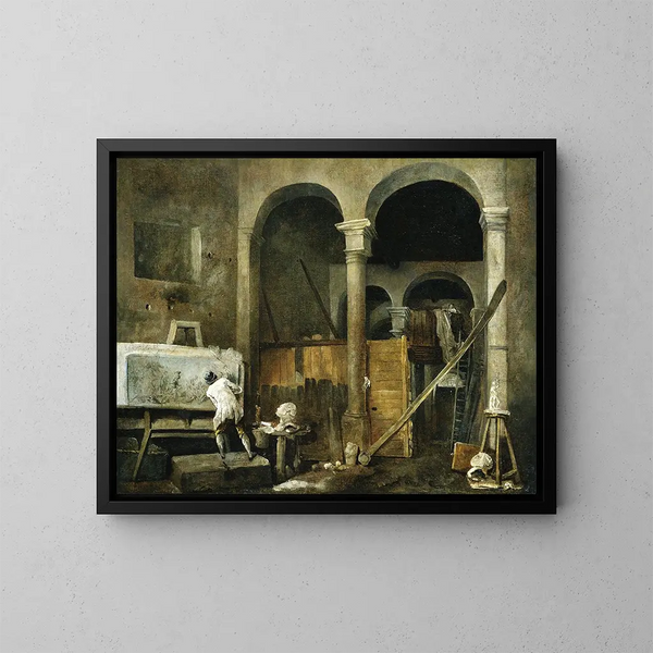 L'Atelier de l'artiste - Hubert Robert — indrammet kunstværk på væggen