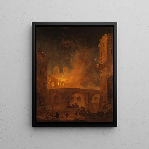 L'incendie de l'Hôtel-Dieu à Paris - Hubert Robert — indrammet kunstværk på væggen