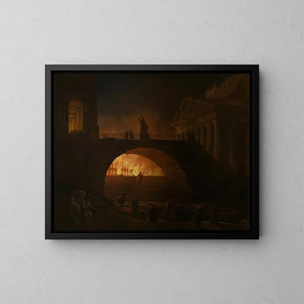 L'incendie de Rome - Hubert Robert — indrammet kunstværk på væggen