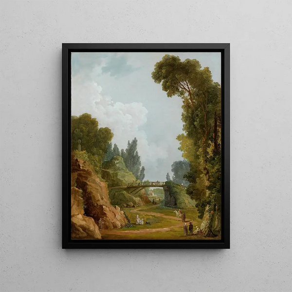 Le Pont Rustique Château de Méréville Frankrig - Hubert Robert — indrammet kunstværk på væggen