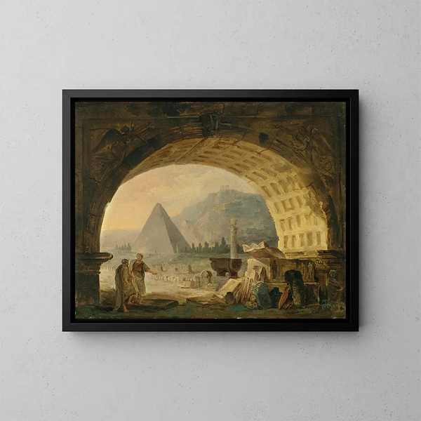 Vue d'antiquités sous une arche - Hubert Robert — indrammet kunstværk på væggen