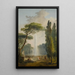 Vue d'un jardin med en stor fontæne i midten og personer, der slapper af og danser i forgrunden - Hubert Robert — indrammet kunstværk på væggen