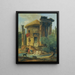 Lavandières ved bredden af en flod under et cirkulært, forfaldent tempel - Hubert Robert — indrammet kunstværk på væggen
