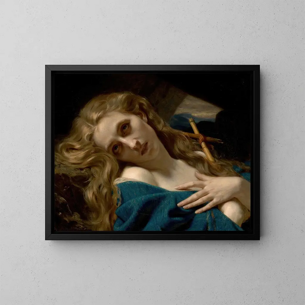Marie Madeleine i grotten - Hugues Merle — indrammet kunstværk på væggen
