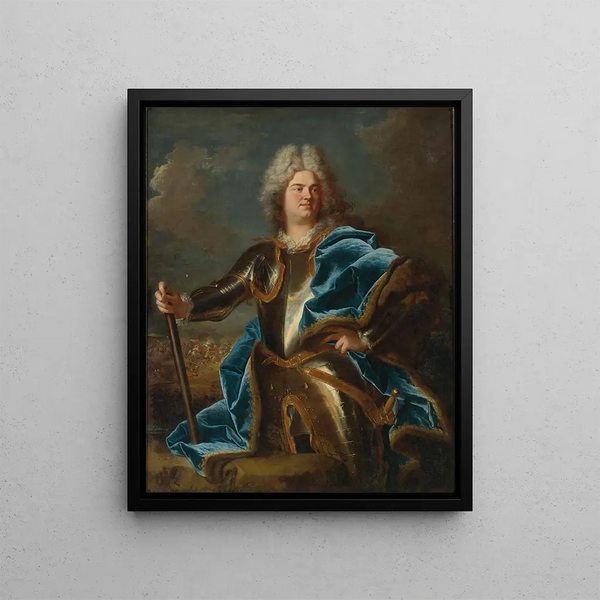 Portrait af en mand traditionelt kaldet Claude Louis Hector Duc de Villars - Hyacinthe Rigaud — indrammet kunstværk på væggen