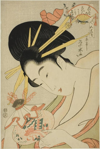 Ichirakutei Eisui - The Courtesan Hanahito of the Ogiya and attendants Sakura and Momiji from the series Beauties of the Five Festivals Bijin gosekku.webp