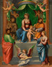 maleriet Jomfruen med Barnet på tronen med Sankt Paul, Sankt Frans af Assisi, Sankt Josef og Marie-Magdalena - Innocenzo da Imola — visning af kunstværket