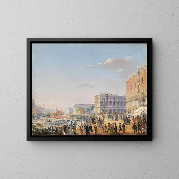 Ankomst af François-Joseph og Elisabeth i Venedig - Ippolito Caffi — indrammet kunstværk på væggen
