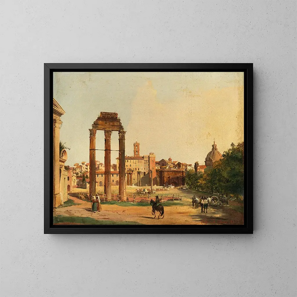 Vue du Forum romain avec le temple de Castor et Pollux - Ippolito Caffi — indrammet kunstværk på væggen
