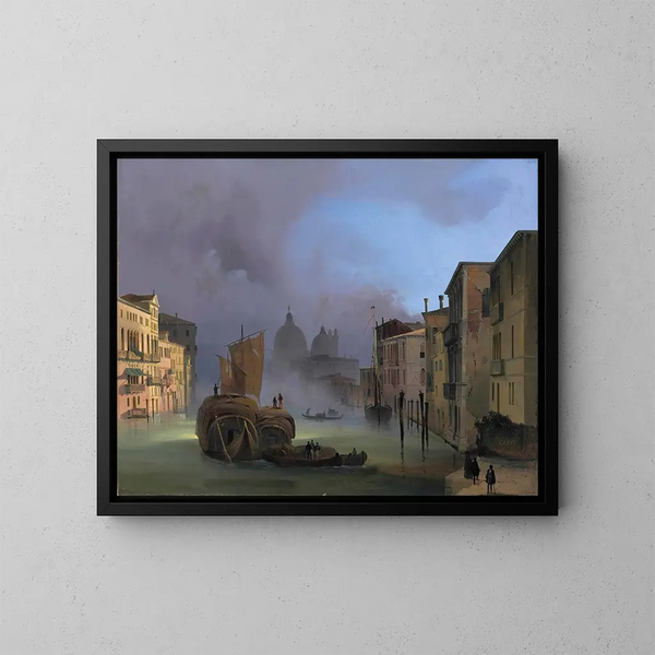 maleriet Le Grand Canal à Venise depuis le pont de l'Accademia avec Santa Maria della Salute - Ippolito Caffi — indrammet kunstværk på væggen