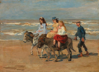 En æselridning på stranden i Scheveningen - Isaac Israëls — visning af kunstværket