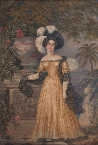 Isaac Mendes Belisario - Lady Rowe Standing Small Full Length on a Terrace a Moonlit Jamaican Landscape beyond.webp