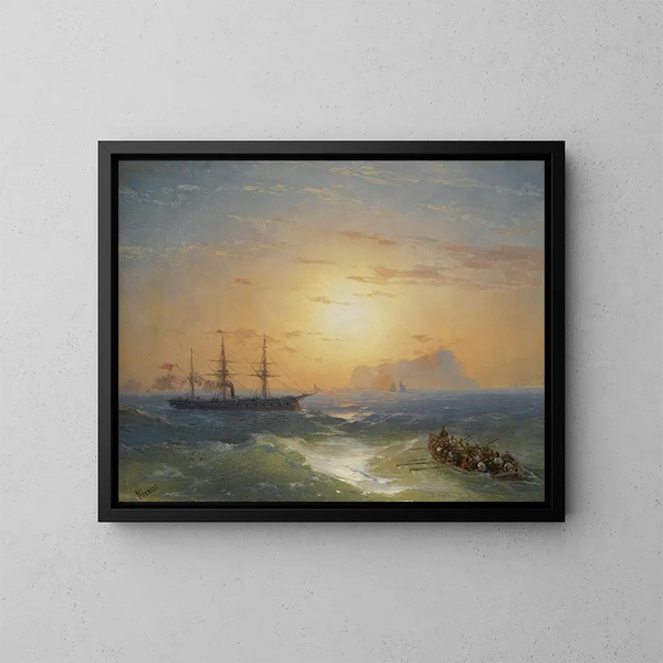 Embarquement pour Ischia - Ivan Konstantinovich Aivazovsky — indrammet kunstværk på væggen