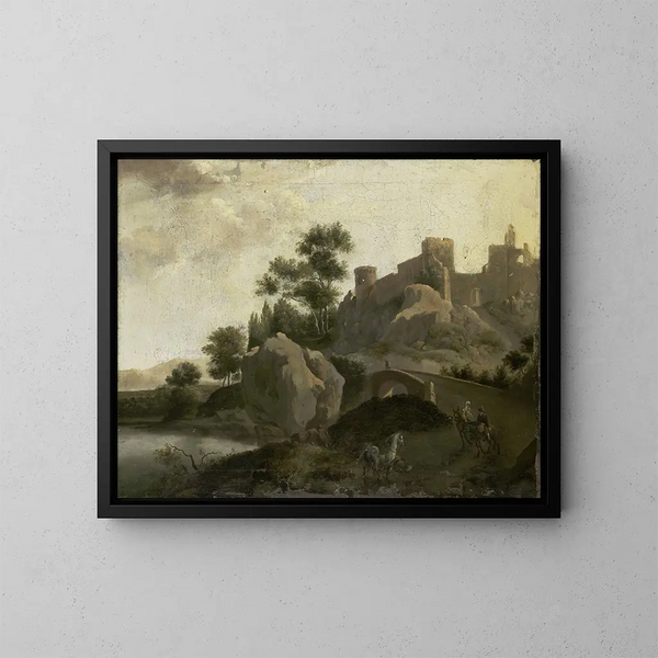 Italiensk landskabsmaleri - Johann Georg Schieblius — indrammet kunstværk på væggen
