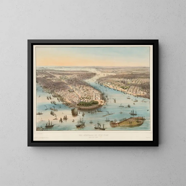 Vue générale de New York - J Bachmann — indrammet kunstværk på væggen