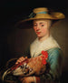 En ung kvinde iført en stråhat og holder en høne og en æggebakke - Jacob Gerritsz. Cuyp — visning af kunstværket