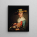 En ung kvinde iført en stråhat og holder en høne og en æggebakke - Jacob Gerritsz. Cuyp — indrammet kunstværk på væggen