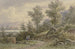 Vue de la forêt sur un village et des montagnes - Jacob Hoffmann — visning af kunstværket