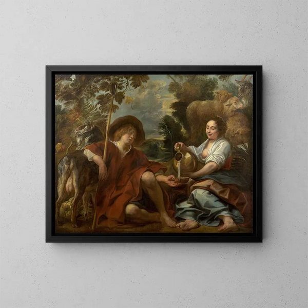 Bergère versant du lait à un berger - Jacob Jordaens — indrammet kunstværk på væggen