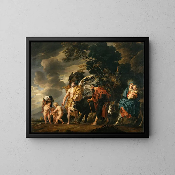 Fuga af Den Hellige Familie i Egypten - Jacob Jordaens — indrammet kunstværk på væggen