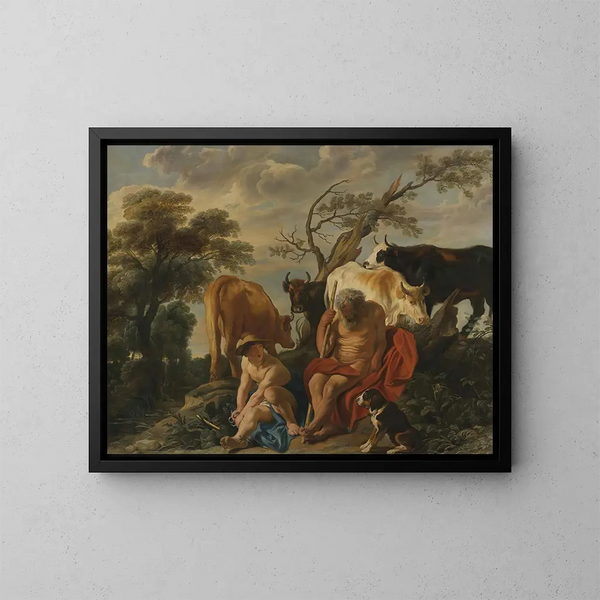 Mercure og Argus - Jacob Jordaens — indrammet kunstværk på væggen