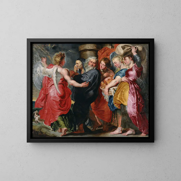 La fuite de Lot et de sa famille de Sodome - Jacob Jordaens — indrammet kunstværk på væggen