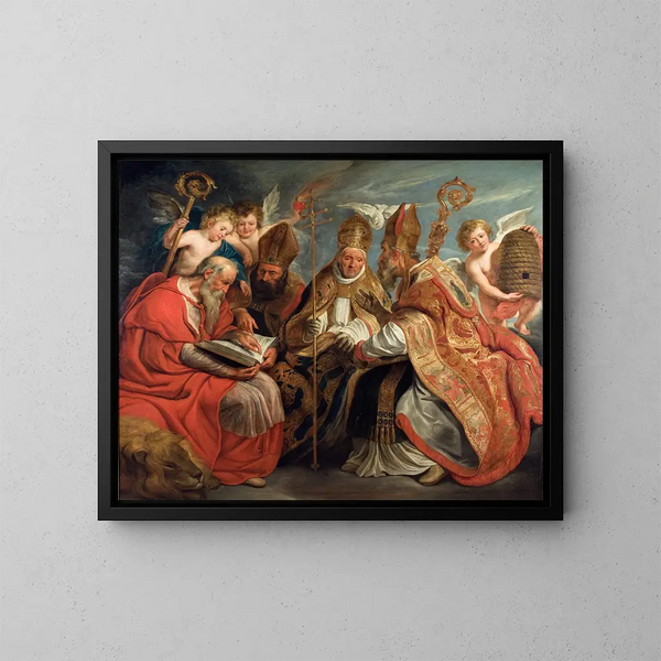 Les fire latinske kirkefædre - Jacob Jordaens — indrammet kunstværk på væggen