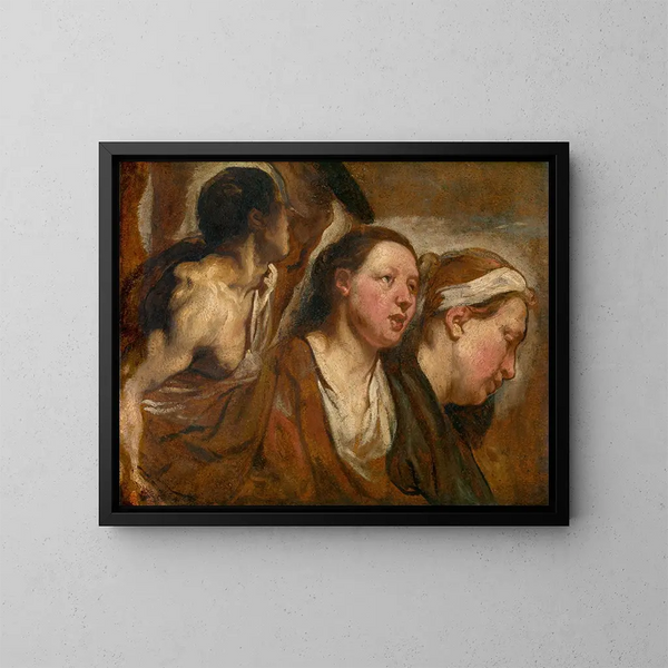to kvindehoveder og en krigerkrop - Jacob Jordaens — indrammet kunstværk på væggen