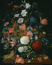 blomster i en vase på en stenrand med en majskolbe og en snegl - Jacob Rootius — visning af kunstværket