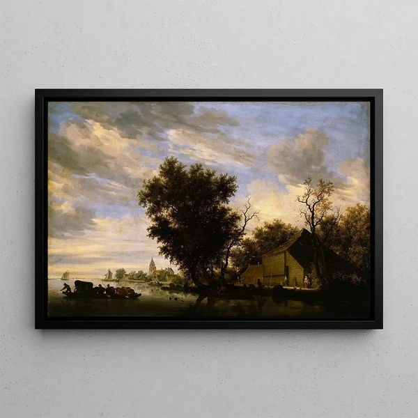 Jacob Salomonsz van Ruysdael - River scene with ferry boat.webp