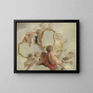 Putti med spejle - Jacob de Wit — indrammet kunstværk på væggen