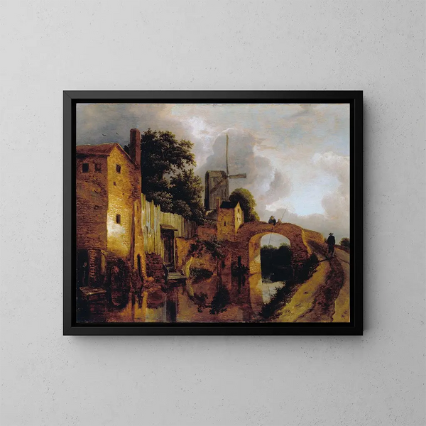 Canal med bro - Jacob van Ruisdael — indrammet kunstværk på væggen