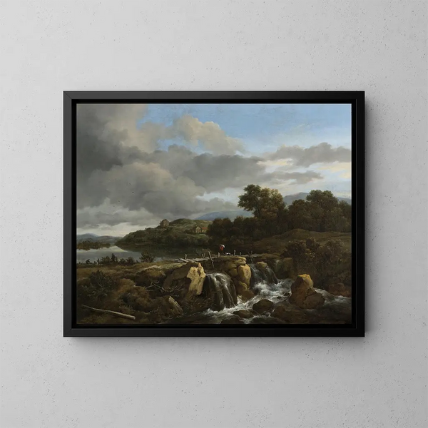 Landskab med vandfald - Jacob van Ruisdael — indrammet kunstværk på væggen