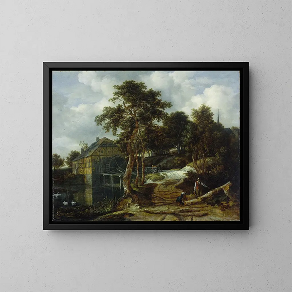 Landskab med en vandmølle - Jacob van Ruisdael — indrammet kunstværk på væggen