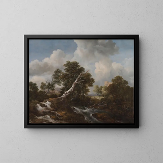 Cascade basse i et skovlandskab med en død bøg - Jacob van Ruisdael — indrammet kunstværk på væggen