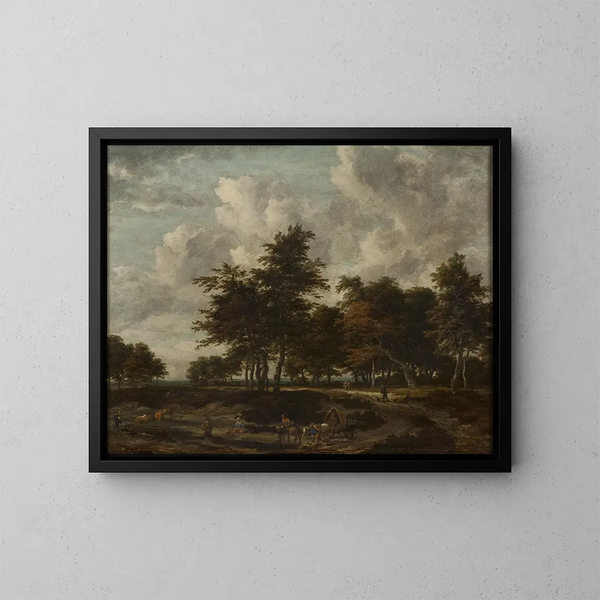 Rute gennem en skov - Jacob van Ruisdael — indrammet kunstværk på væggen