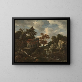 Landskab med klippeformationer - Jacob van Ruisdael — indrammet kunstværk på væggen