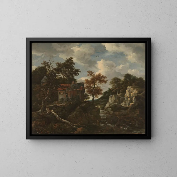 Landskab med klippeformationer - Jacob van Ruisdael — indrammet kunstværk på væggen