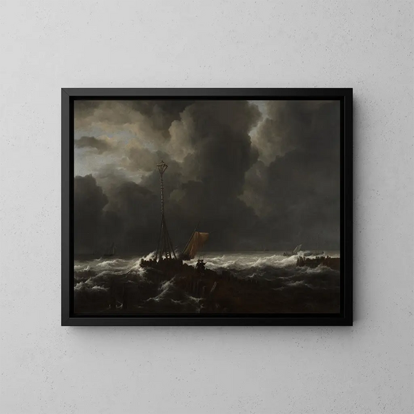 et Rødt hav nær en kaj - Jacob van Ruisdael — indrammet kunstværk på væggen